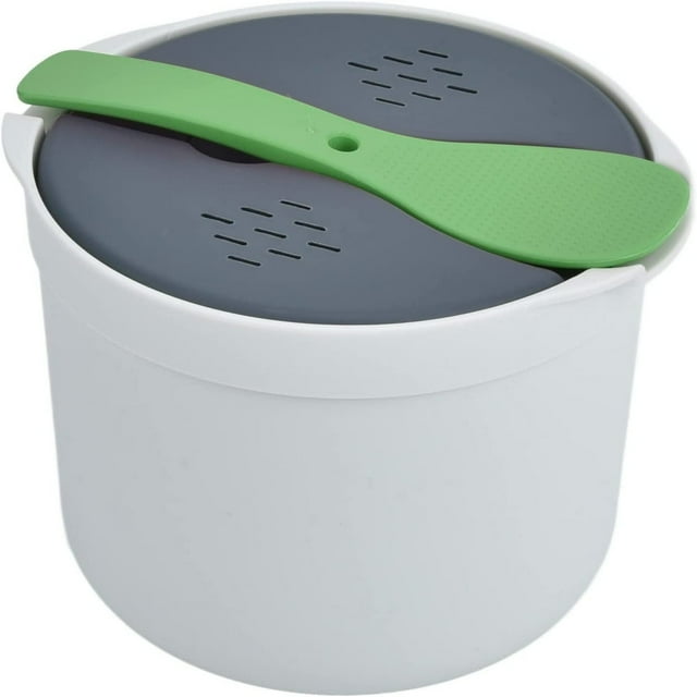Microwave Rice Cooker 2L Microwave Cookware 7.3x7.3x5.1in Rice Steamer Household Steam Pot Microwave Rice and Pasta Cooker Portable Oven Rice Maker Set Kitchen Cookware(Green)