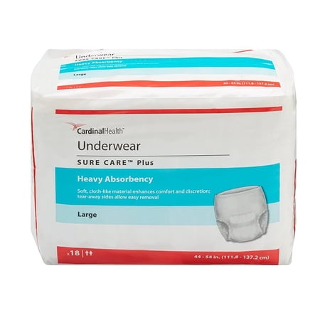 Sure Care™ Plus Cardinal Absorbent Underwear Large Pull On with Tear Away Seams Adult Unisex Disposable Heavy Absorbency Bag of 18 (Case of 72)