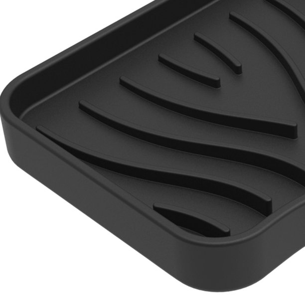 Soporte de esponja de fregadero portátil drenable para jabonera de silicona para baño (negro)