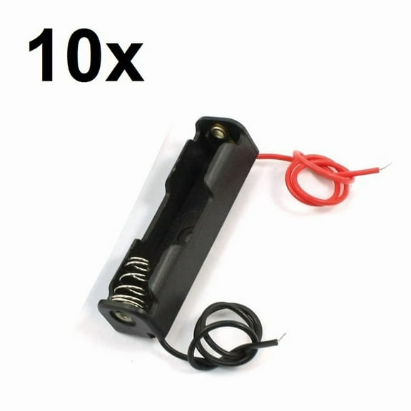 10x Single Slot 1-AAA Battery Holder Clip Case Plastic Box Wires Leads 1.5V DC
