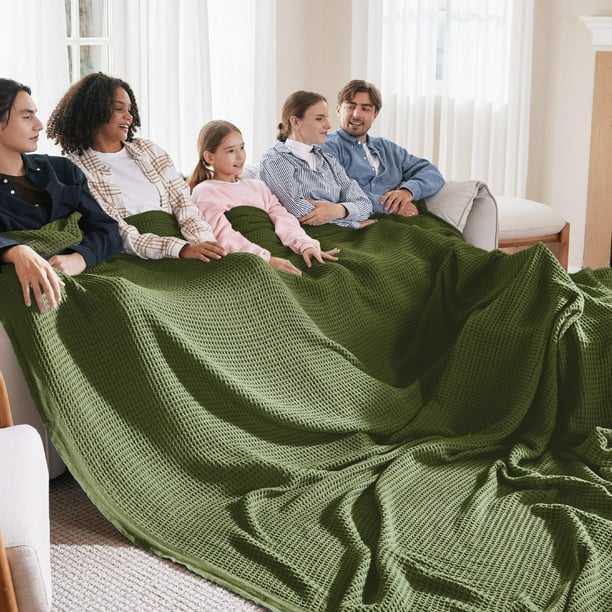 Manta Bedsure de algodón con cama king, 305 x 239 cm, transpirable, color oliva