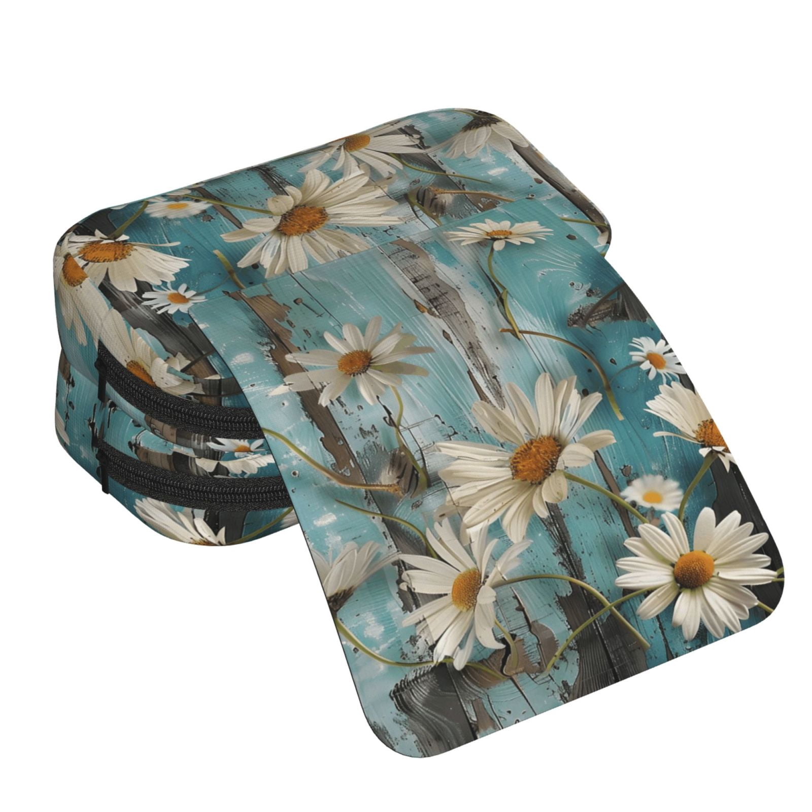 Large-Capacity Flip-Top Double-Layer Pencil Case, Multi-Functional Pocket Pen Case, Durable Stationery Organizer Turquoise Wood Farmhouse Sunflowers (12)