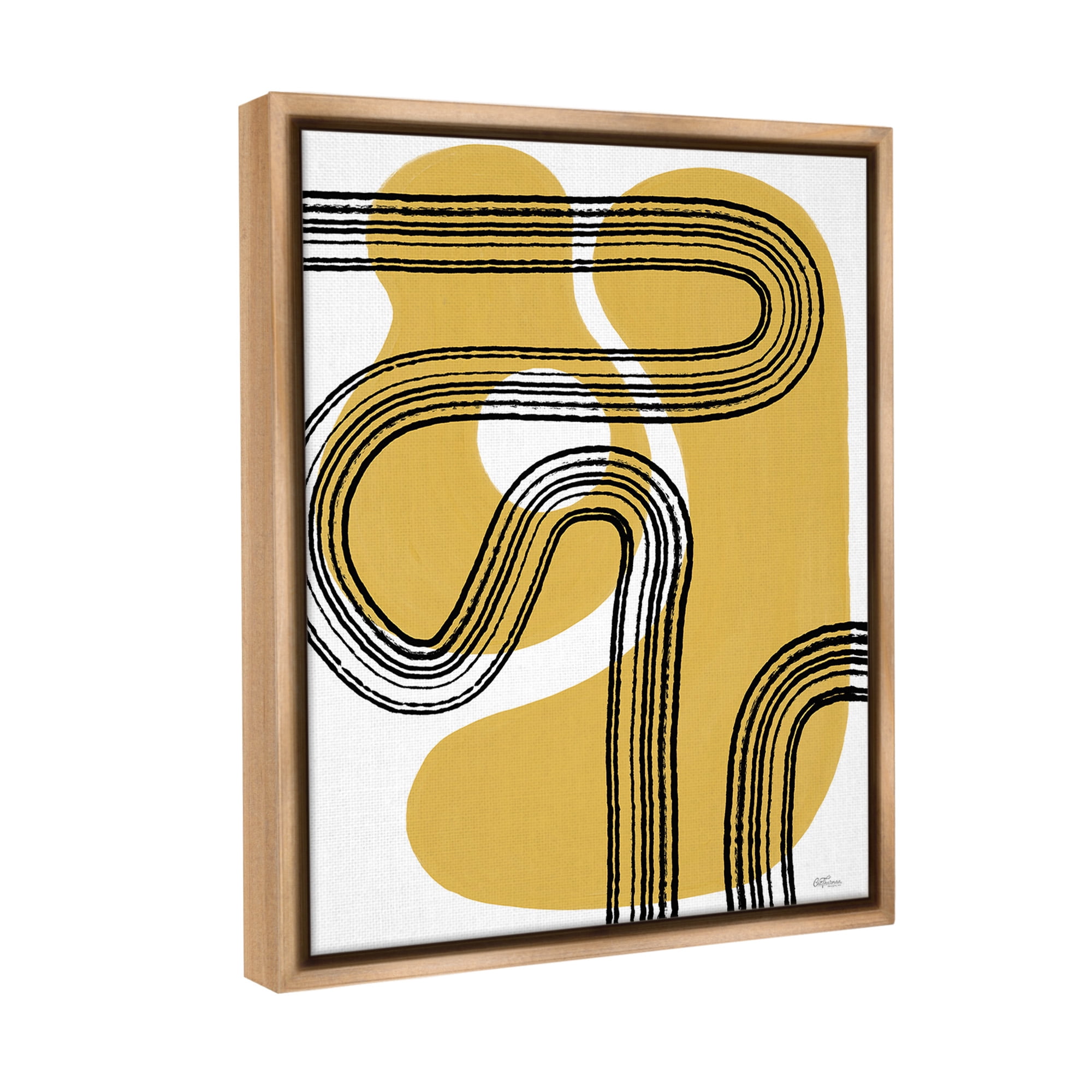 Stupell Industries Curved Stripes on Shapes Abstract Painting Brown Floater Framed Canvas Art Print Wall Art, 25 x 31