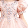 thumbnail image 4 of LEKWK Girls Tulle Ball Gown Puff Sleeve Ruffled Ribbon Formal Princess Dress with Lace Embroidery Prom Gown Wedding Flower Girl Dress for Birthday Party, 4 of 6