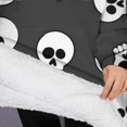 thumbnail image 3 of Oversized Wearable Blanket Hoodie,Gray Halloween Skulls Sherpa Blanket Hoodie with Super Pockets,Super Warm Fuzzy Pullover for Women & Men, 3 of 6
