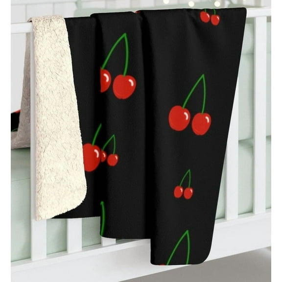 Black Cherry Blanket, Charming Cherry Plush Blanket, Cozy Throw Blanket, Home Decor, Gift for Her, Valentine's Gift, Cherry Blossom Plush Blanket, Soft Throw Blanket for Her 60x80in