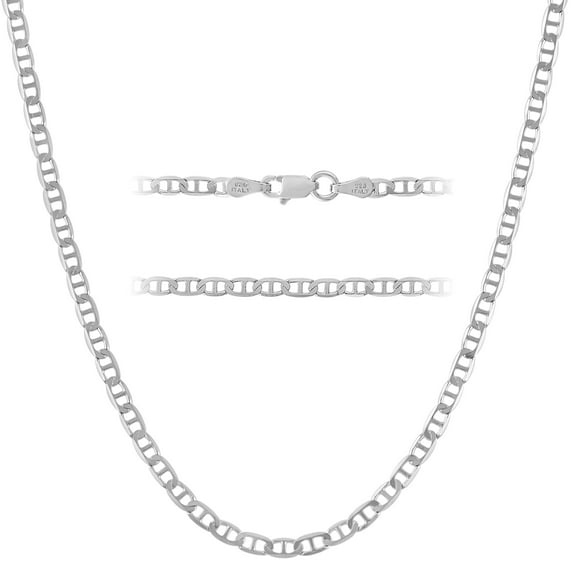 KISPER 925 Sterling Silver Italian 3mm Mariner Chain Necklace w/Lobster Clasp