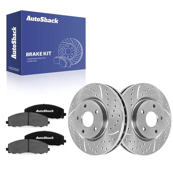 AutoShack Front Brake Rotors & Ceramic Pads for Dodge, Grand Caravan 2012-2020, FWD V6 3.6L - Silver Zinc Coated Drilled & Slotted - SilverShield Pro - 13.03" (331 mm), 5-Lug