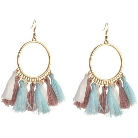 STAPIOWAL Women Tassel Earrings Boho Fan Shape Thread Tassel Statement Drop Dangle Earrings for Lady | Walmart (US)
