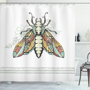 Death Moth Shower Curtain, Ornamental Wings Butterfly with Flower Petals and Blooms Gothic Mystic Image, Fabric Bathroom Set with Hooks, 69W X 70L Inches, Multicolor, by Ambesonne