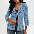thumbnail image 2 of Lmueinov Women Lace Open Front Cardigan Sweaters 3/4 Sleeve V-Neck Scalloped Hem Summer Casual Loose Fit Top Solid Color lightweight Stretchy Beach Cover Up, 2 of 7