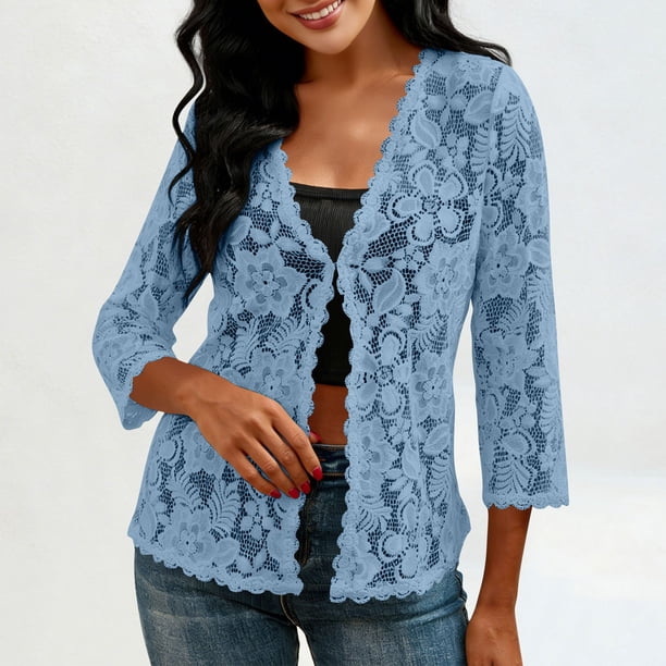 TaTaai Ladies Summer Cardigan Long Sleeve Open Front Loose Fit Lightweight Mesh Top Casual Cover Up Beach Blouse Gift