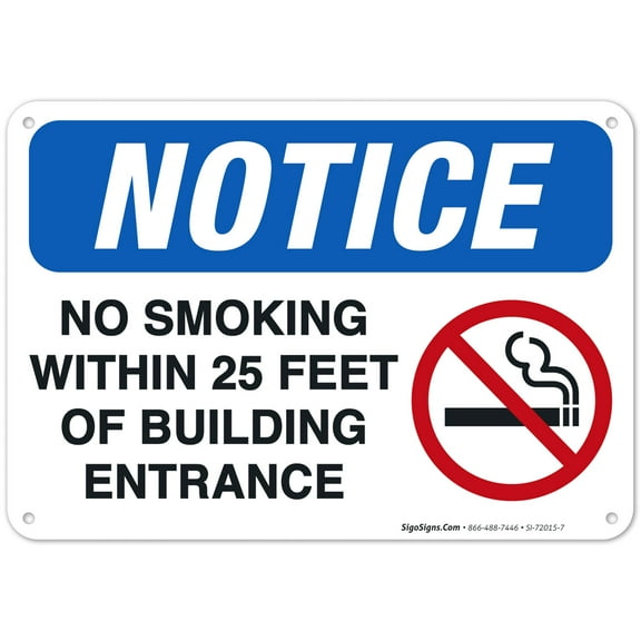No Smoking Sign, No Smoking Within 25 Feet of Building Entrance Sign,