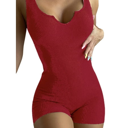

Enwejyy Womens Knitted Fabric Solid Slim Fit One-Piece Shorts Jumpsuit Rompers