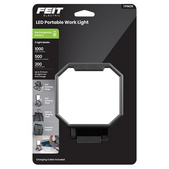 Feit Electric 3016258 1000 Lumen LED Rechargeable Hanging Hook Folding Worklight