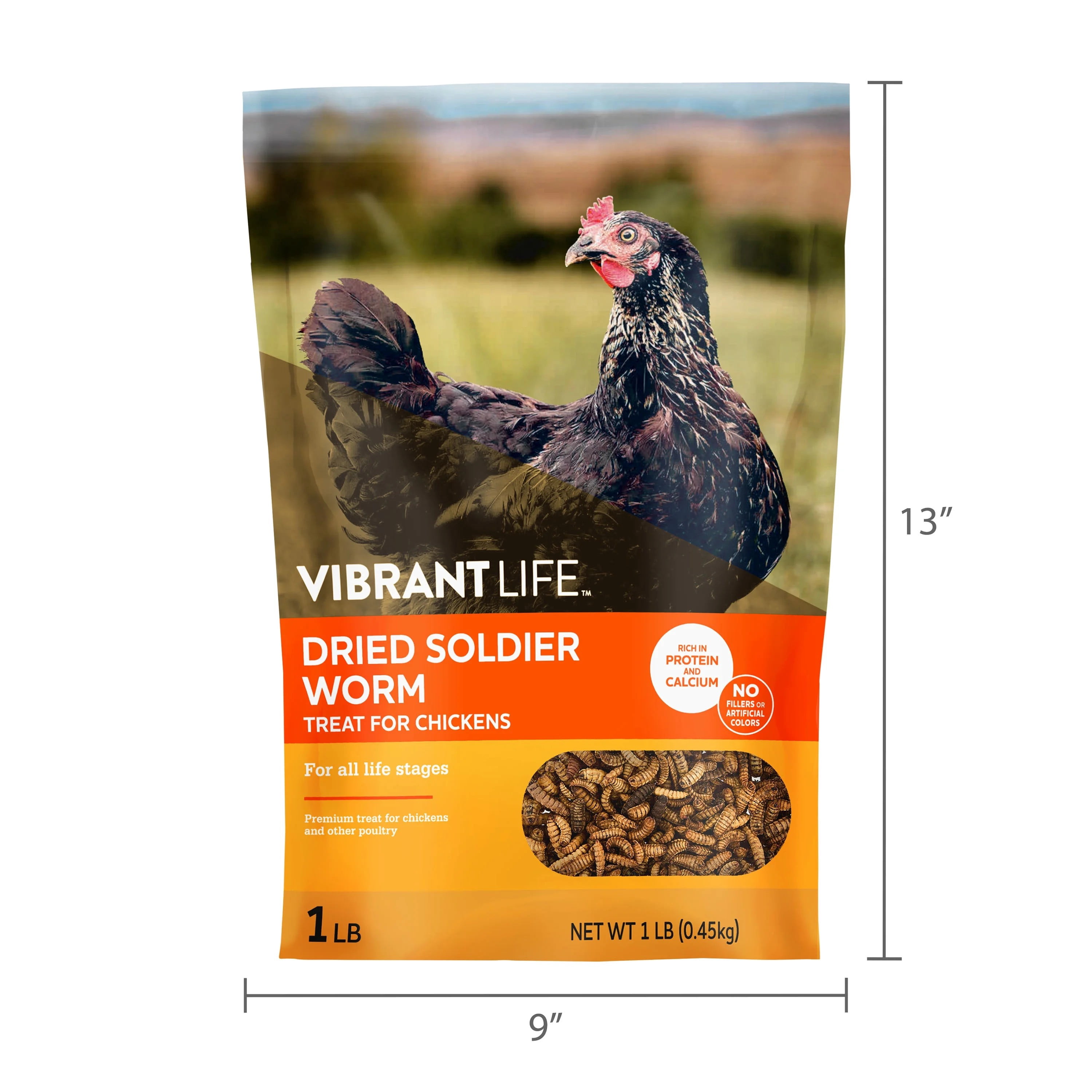 Vibrant Life Dried Soldier Worm Treats for Chickens, 1 lb Bag