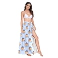 thumbnail image 2 of FORMRS Womens Long Sarong Beach Wrap Semi-Sheer Bikini Skirt Bathing Swimsuit Cover Up, Blueberry Pancake Pattern, 2 of 7