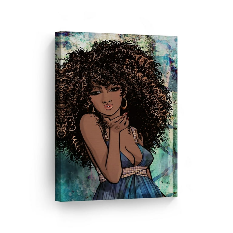 Smile Art Design Sexy African Woman Sending a Kiss Painting Canvas Print  Afro Hair Wall Art African Amrican Living Room Bedroom Art Home Decor Ready  to Hang Made in USA 12x8 