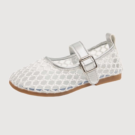 Gyujnb Girls Mesh Mary Jane Shoes Soft Sole Casual Footwear, Adjustable Buckle Strap Closed Toe Ballet Shoes (Girls),6-7 Years