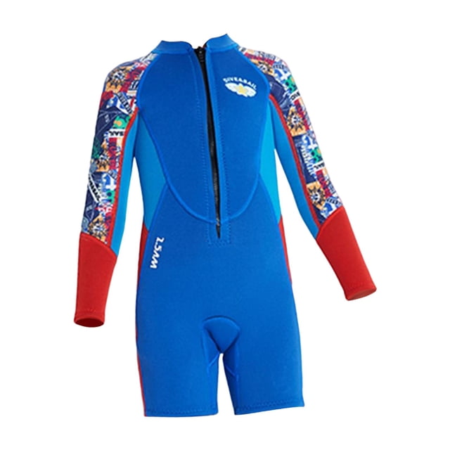 Traje de neopreno para niños, traje de buceo térmico con cremallera frontal para mantener el calor en el agua. Color Azul L