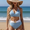 thumbnail image 3 of JoveMarine Women's Sexy Halter Bikini Set Two-Piece Swimsuit with Removable Padded Cups & Wire-Free Support for Summer Beach Vacation and Pool Party Blue 2XL, 3 of 5