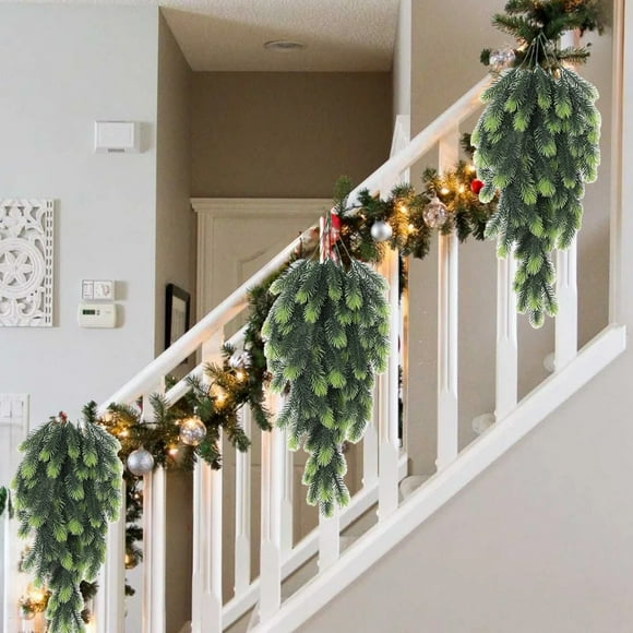 Christmas Vines Wall Hanging 30 Inch Teardrop Swag Artificial Pine Branches with Velvet Bow and Cones Green Red Holiday Decor for Door Fireplace Mantel Banister Indoor Outdoor