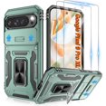 thumbnail image 1 of KOMI for Google Pixel 9 Pro XL Case with [2 Pack] HD Screen Protector + Slide Camera Cover, 360° Rotation Ring Kickstand [Military Grade] Shockproof Protective Phone Cover for Pixel 9 Pro XL, Green, 1 of 5