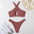 thumbnail image 4 of JSGEK Womens High Cut Bikini Set Solid Color Design Quick Dry Fabric Relaxed Silhouette for Summer Vacations Brown XL, 4 of 5