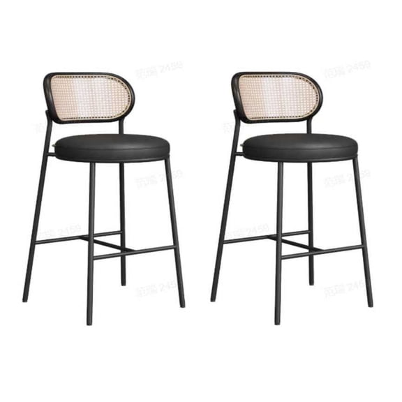 VASAGLE Bar Stools Set of 2, Counter Height Bar Stool with PE Rattan Back, Synthetic Leather Upholstered Stools for Kitchen Island Dining Room, 25.1-Inch Bar Chairs, Ink Black