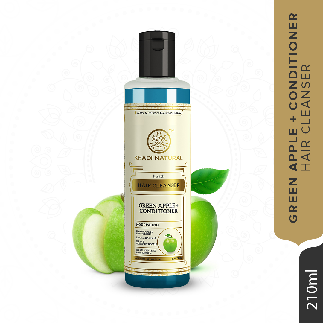 KHADI NATURAL GREEN APPLE + CONDITIONER HAIR CLEANSER Shampoo , 210ml