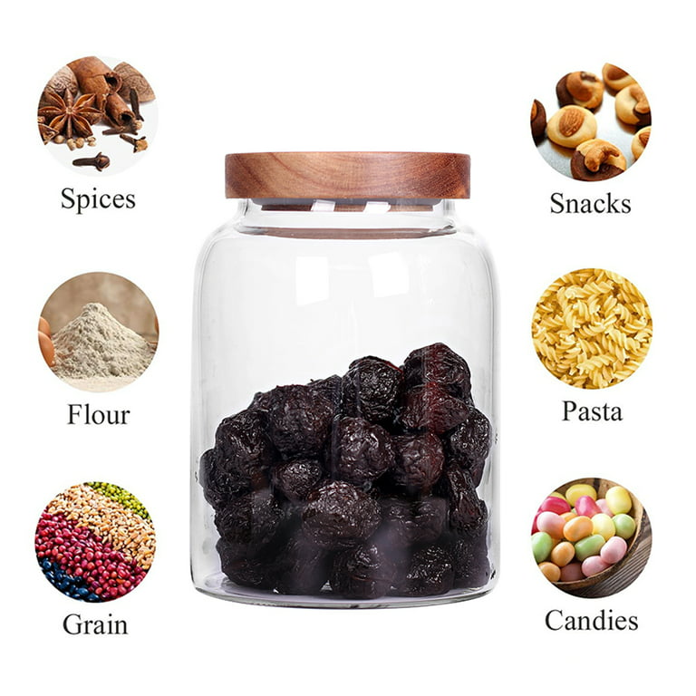 1 Pack Large Glass Jar with Acacia Wood Lid, 980ml/ 33 OZ Glass Canister  set with Cover, Tall Glass Food Storage Jars for Ground Coffee, Spaghetti  Noodles, Dog Treat Food 