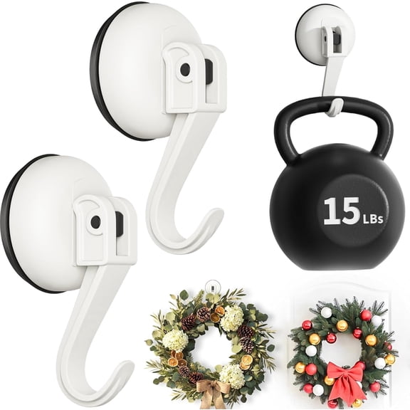 Ofiray-home Wreath Hangers, 2 Pack Heavy Duty Wreath Hangers for Front Doors/Windows/Over Door, No Drill & Reusable Suction Cup Hooks for Bedroom, RV, Bathroom and Home Storage Hooks(White)