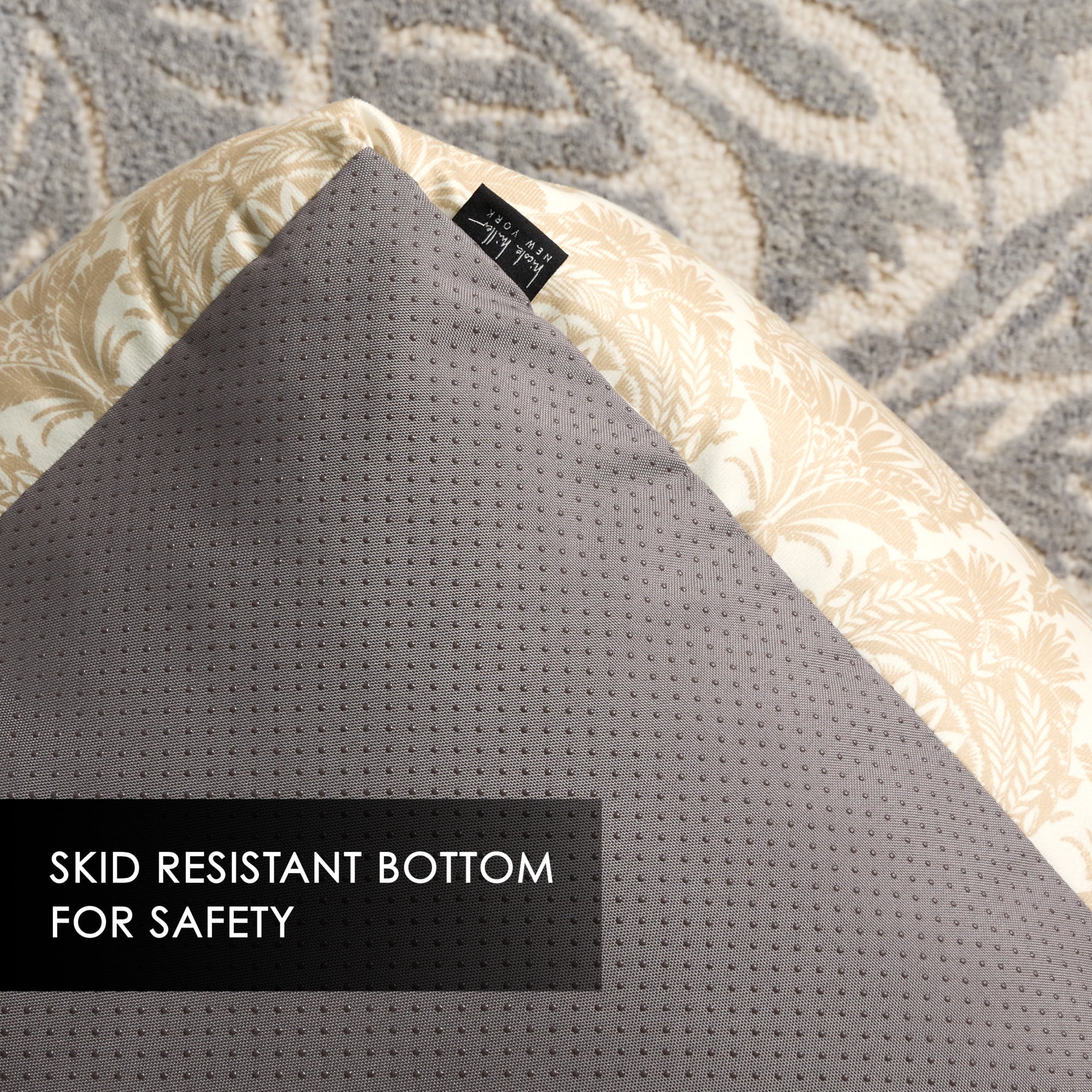 NICOLE MILLER NEW YORK PET Mod Damask Plushy Bolster Pet Bed, Cozy & Calming, Water Repellent, Non-Slip Bottom, 100% Machine Washable, Taupe, Large 35"x28"x8"