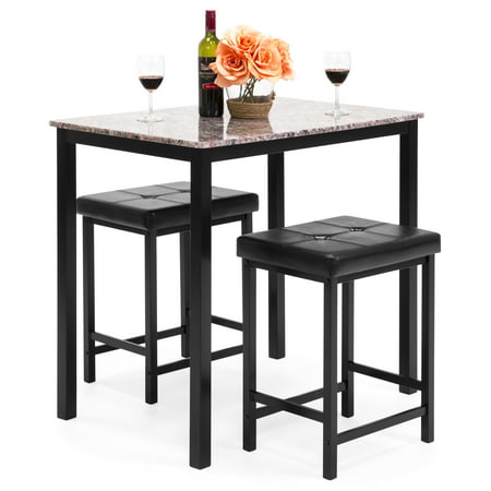 Best Choice Products Kitchen Marble Table Dining Set w/ 2 Counter Height Stools