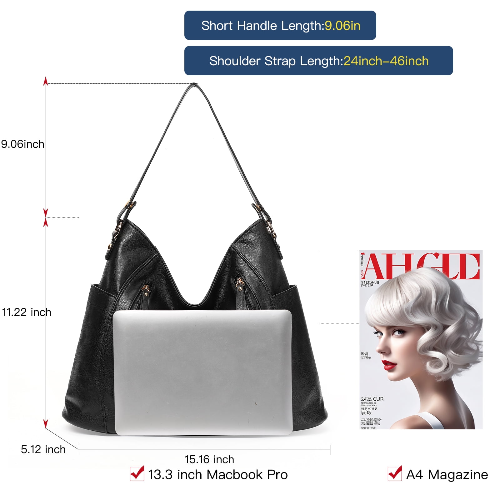 SENDEFN Women Tote Bag PU Leather Handbags Fashion Hobo Shoulder Bags with Adjustable Shoulder Strap And Side Pockets.