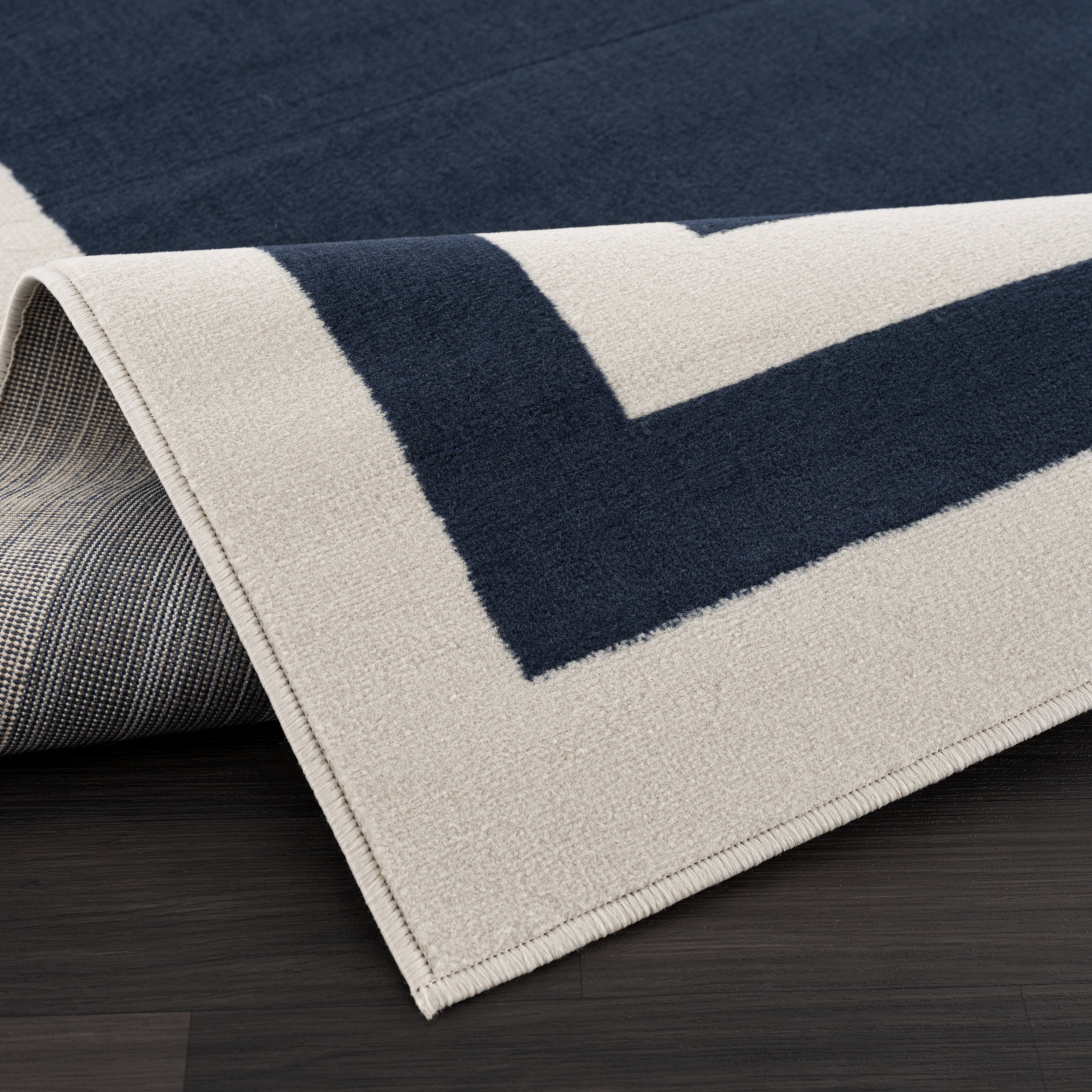 CAMILSON Crystal Navy Blue Area Rug, 5'3" x 7' Bordered, for Living Room, Bedroom, Dining Room Navy Blue / Cream Indoor Area Rugs