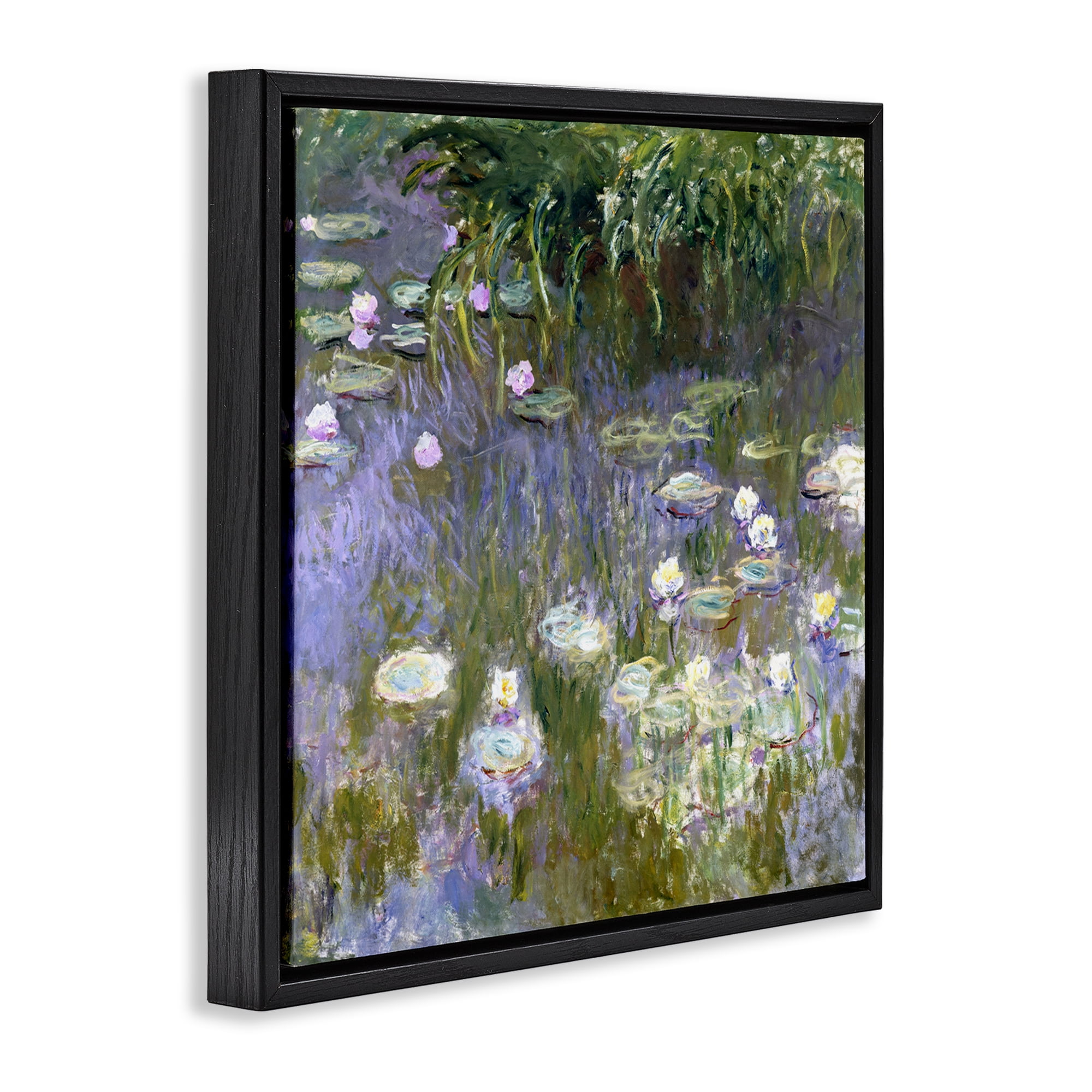 Stupell Industries Classic Monet White Water Lilies Landscape & Nature Painting Black Floater Framed Canvas Art Print Wall Art, 18 x 18