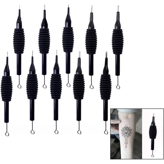 10 unids/set agujas de tatuaje con mango de manga de tubo, 10 modelos 3RL 5RL 7RL 3RS 5RS 7RS 5F 7F 5M1 7M1 Rojo Verde