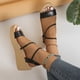 thumbnail image 5 of Bmisegm Ladies Summer Casual Shiny Leather Solid Colour Slope Heel Buckle Beach Large Size Sandals Sandals Women Summer Black 6.5, 5 of 9