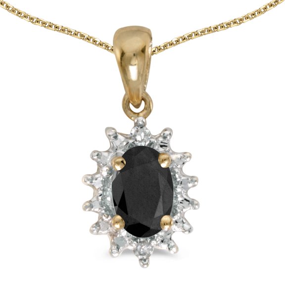 14k Yellow Gold Oval Onyx And Diamond Pendant with 18" Chain