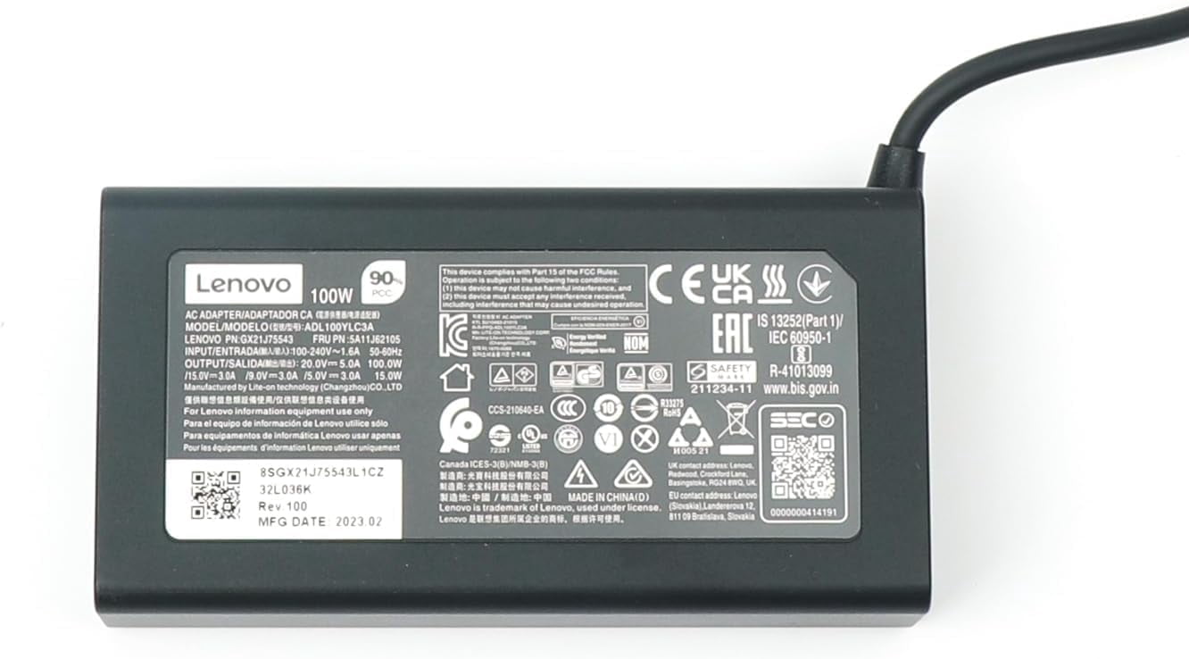 Original Replacement For Lenovo 100W USB Type C AC Adapter for Lenovo IdeaPad 5 Pro 16, Lenovo Yoga Slim 7 Pro 14IAP7, Compatible P/N: ADL100YLC3A, ADL100YDC3A, SA11D52396, GX21J75543, 5A11J62105.
