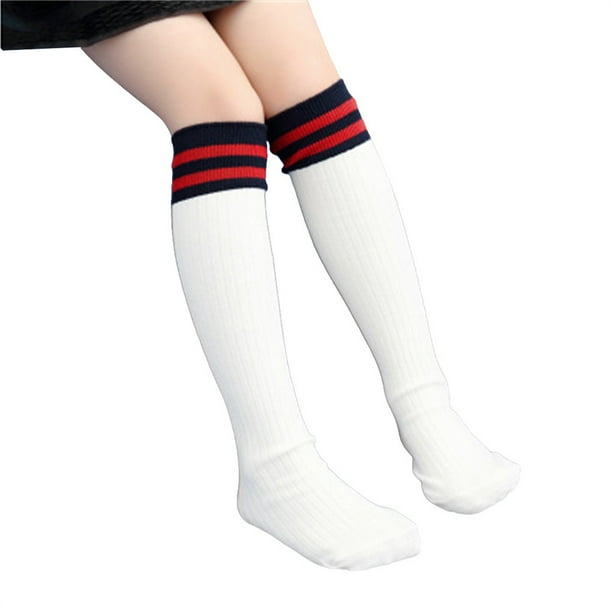 Qarigey Calcetines de tubo medio Transpirable Algodón puro Buena retención de calor Medias Diseño de rayas Absorbente de sudor para niños Medias tipo 25 Qarigey AP009517-25