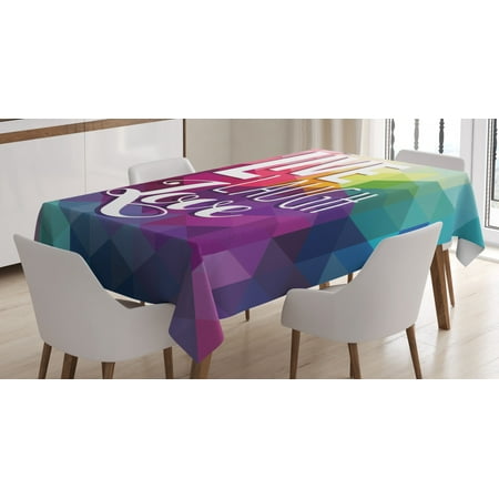 

Live Laugh Love Decor Tablecloth Geometric Colorful Backdrop Polygonal Mosaic Happiness Quote Words Rectangular Table Cover for Dining Room Kitchen 60 X 84 Inches Multicolor by Ambesonne