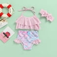 thumbnail image 4 of Fortune Toddler Girl Bikini Set,Ruffle Halter Tops+Mermaid Shorts Swimwear for Kid, 4 of 9