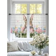 thumbnail image 4 of Bunny Easter Sheer Curtains 45 Inch Length 2 Panels Set Window Treatments, Pink Floral Eggs Farmhouse Checkered Rod Pocket Semi Curtains for Living Room/Bedroom/Kitchen Décor, 104"W x 45"L, 4 of 7