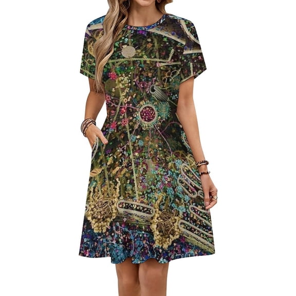 Microscopic Organisms Cell Structure Cell Dress Fashion Beach Short Sleeve Dresses Female Party Printed Sundress