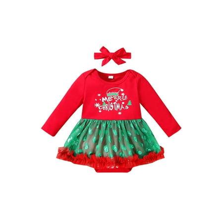 

Amuver Baby Girl Christmas Cartoon Bodysuit Romper Toddlers Head Band Suit