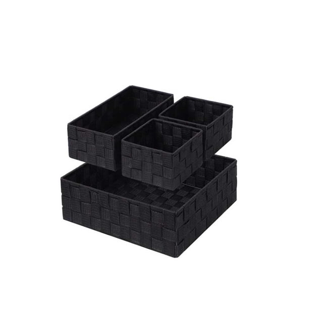 Naiovety Organizador de cajones de 4 piezas, armario tejido portátil, armario, ropa, artículos diversos, caja de almacenamiento, contenedor, accesorios Almacenamiento y organización del hogar Negro Naiovety HA066698-01