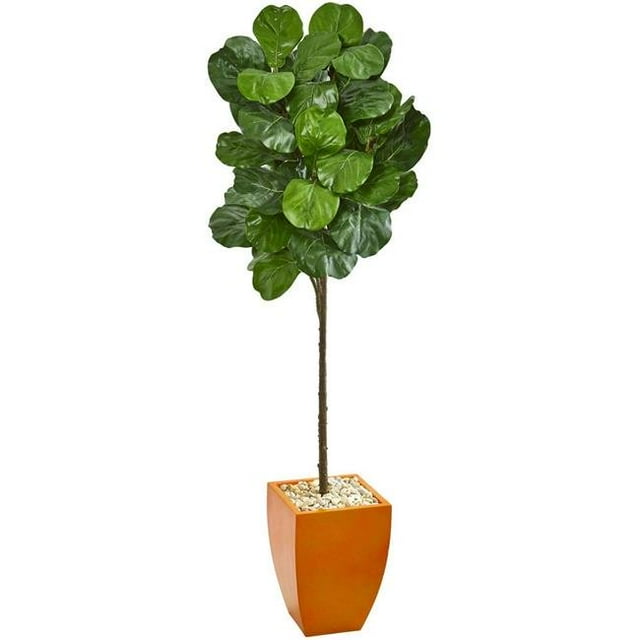 Nearly Natural 9260 6 in. Fiddle Leaf Artificial Tree in Orange Planter