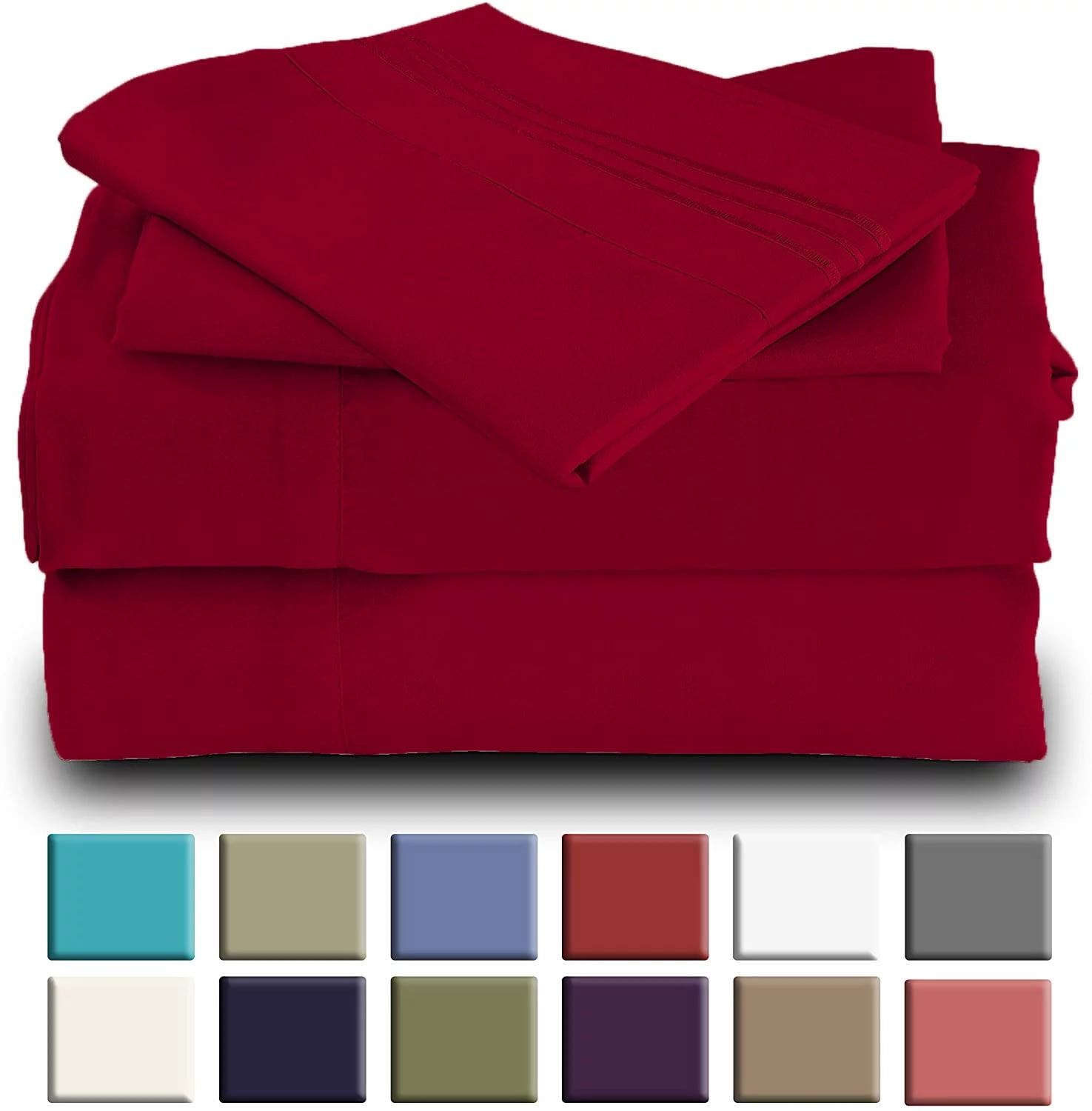 the Season Essentials Wrinkle Free Sheet Sets with Deep Pockets & Stain Resistant, 4 pc, 1800 Thread Count Bamboo Based – Red, Split King